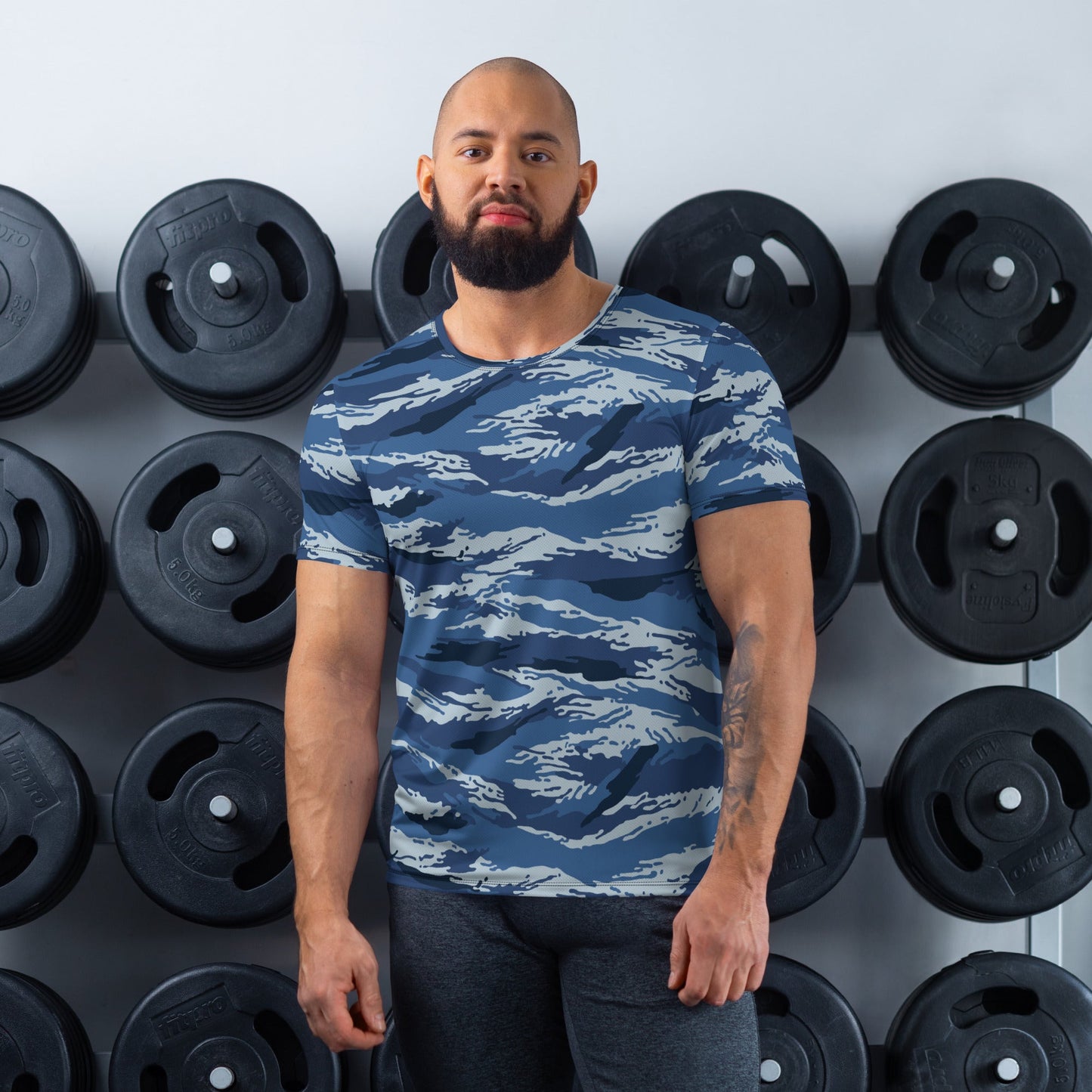 Russian Tiger Stripe Kamysh Blue CAMO Mens Athletic T-shirt - XS - T-Shirts