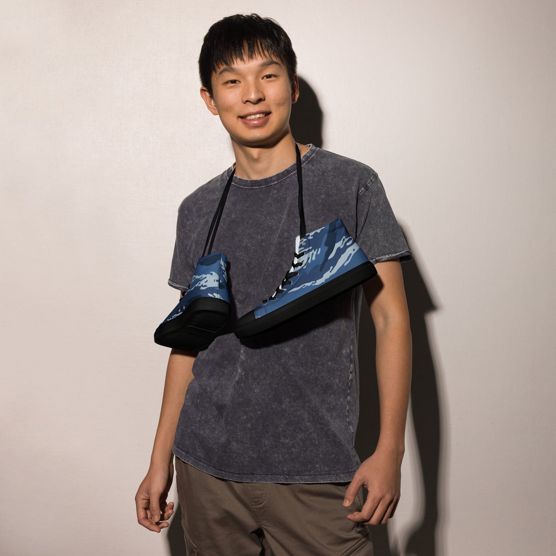 Russian Tiger Stripe Kamysh Blue CAMO Mens high top canvas shoes - High Top Canvas Shoes