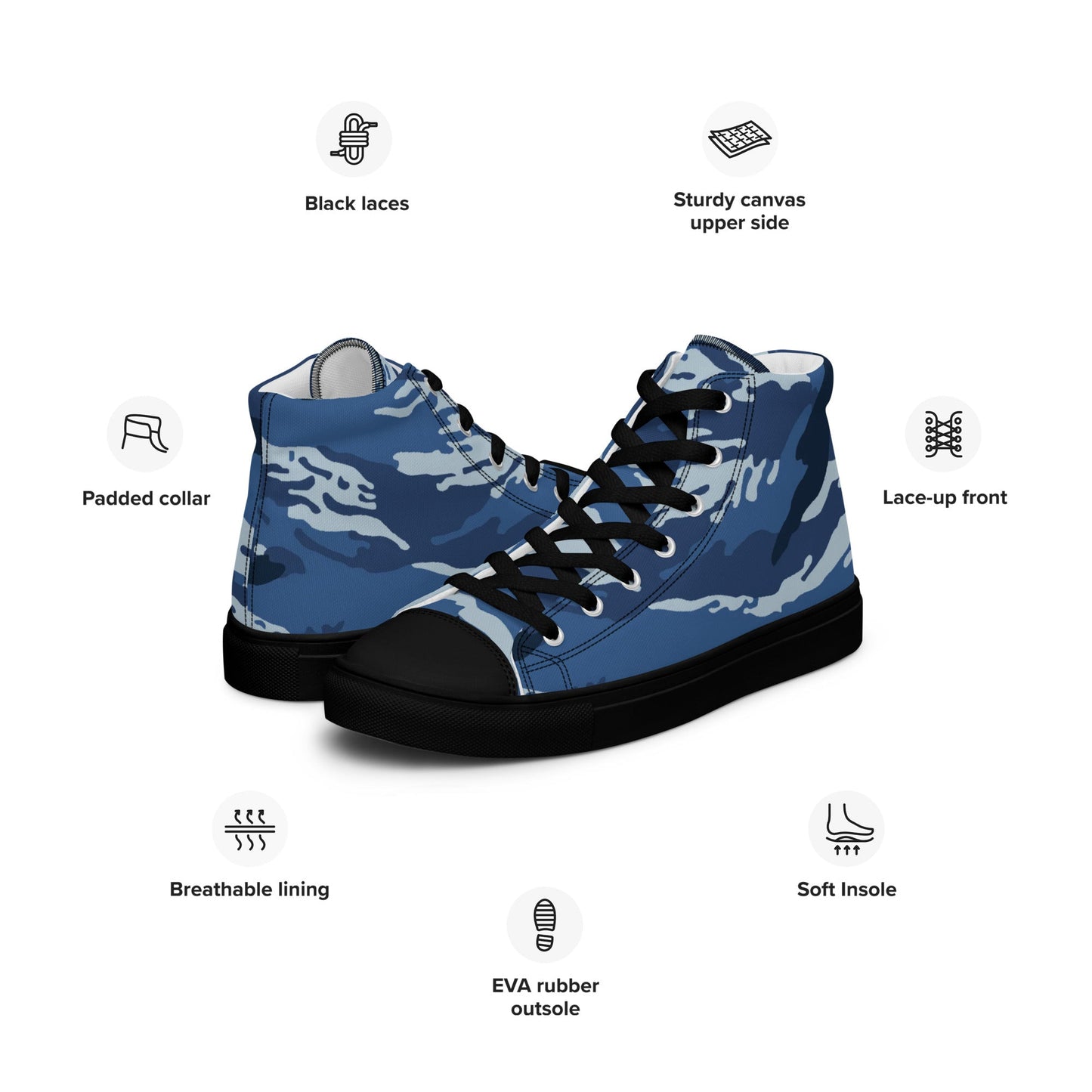 Russian Tiger Stripe Kamysh Blue CAMO Mens high top canvas shoes - High Top Canvas Shoes