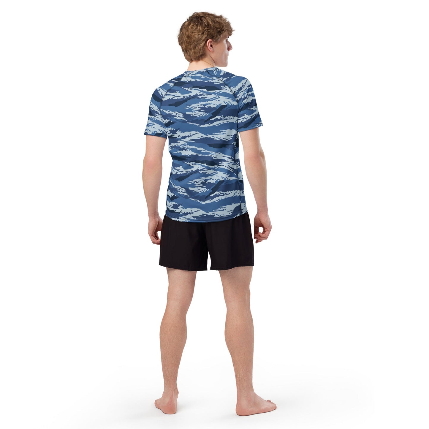 Russian Tiger Stripe Kamysh Blue CAMO Mens Short-Sleeve Rash Guard - Short-sleeve Guards