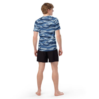 Russian Tiger Stripe Kamysh Blue CAMO Mens Short-Sleeve Rash Guard - Short-sleeve Guards