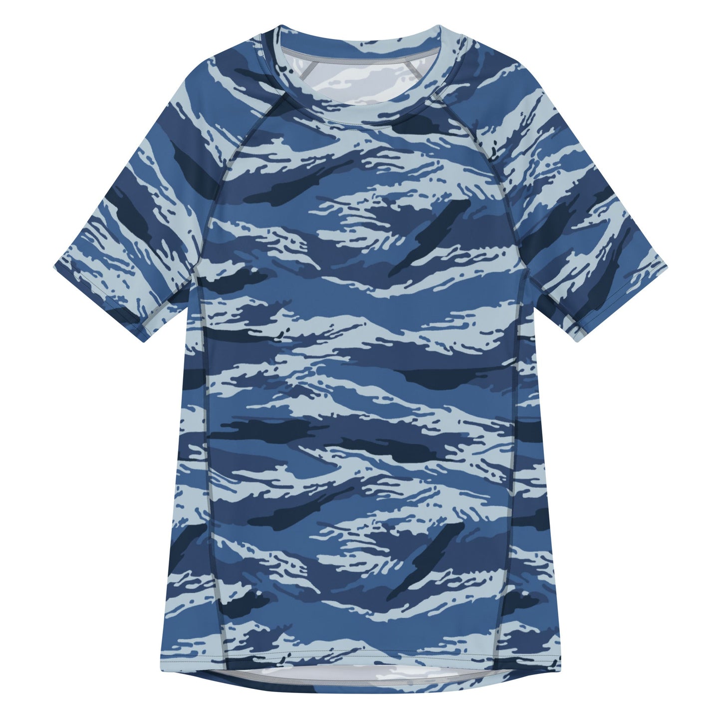 Russian Tiger Stripe Kamysh Blue CAMO Mens Short-Sleeve Rash Guard - 2XS - Short-sleeve Guards