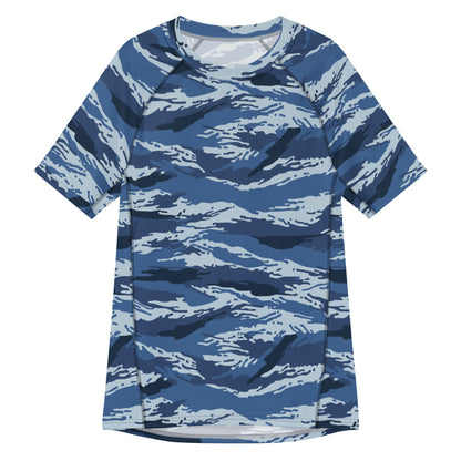 Russian Tiger Stripe Kamysh Blue CAMO Mens Short-Sleeve Rash Guard - 2XS - Short-sleeve Guards