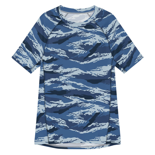 Russian Tiger Stripe Kamysh Blue CAMO Mens Short-Sleeve Rash Guard - 2XS - Short-sleeve Guards