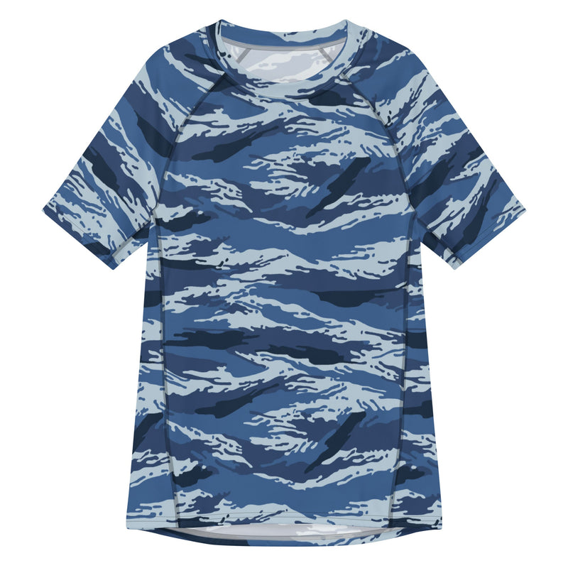 Tiger Stripe Kamysh Blue CAMO Mens Short-Sleeve Rash Guard - 2XS