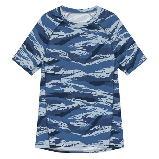Tiger Stripe Kamysh Blue CAMO Mens Short-Sleeve Rash Guard - 2XS