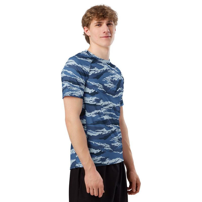 Tiger Stripe Kamysh Blue CAMO Mens Short-Sleeve Rash Guard