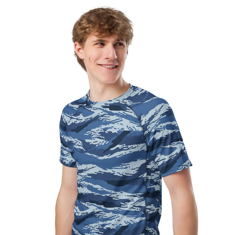 Tiger Stripe Kamysh Blue CAMO Mens Short-Sleeve Rash Guard