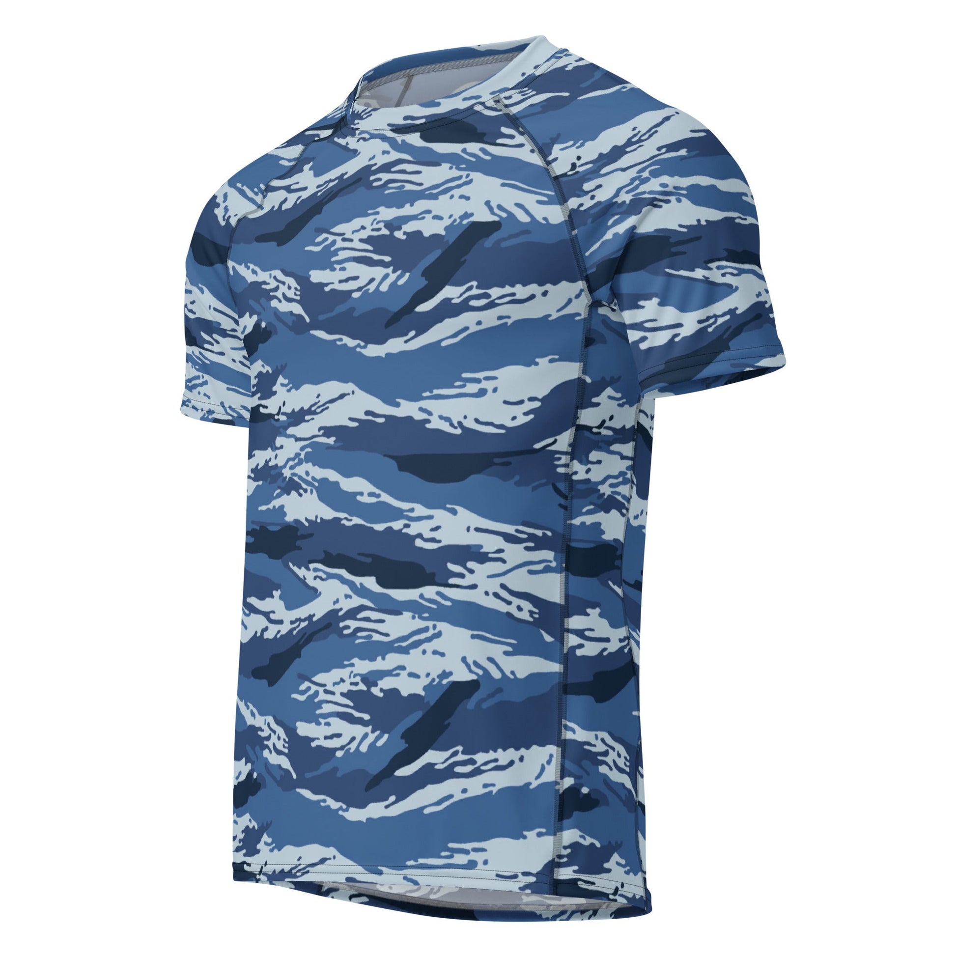 Russian Tiger Stripe Kamysh Blue CAMO Mens Short-Sleeve Rash Guard - Short-sleeve Guards
