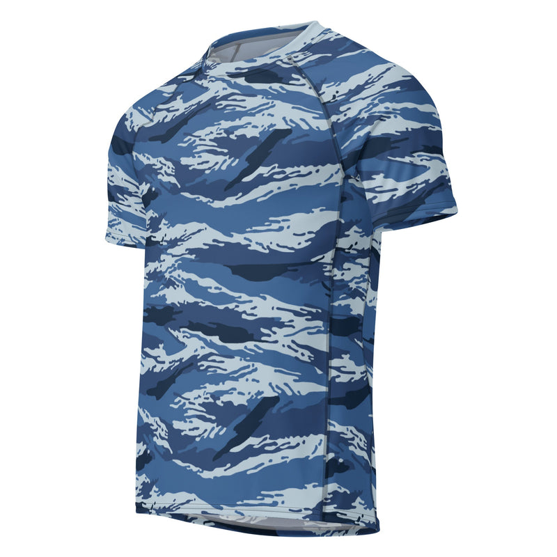 Tiger Stripe Kamysh Blue CAMO Mens Short-Sleeve Rash Guard
