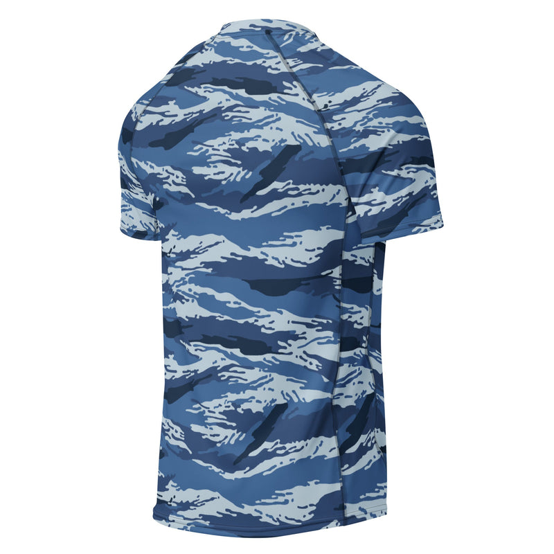 Tiger Stripe Kamysh Blue CAMO Mens Short-Sleeve Rash Guard