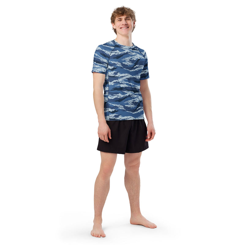 Tiger Stripe Kamysh Blue CAMO Mens Short-Sleeve Rash Guard