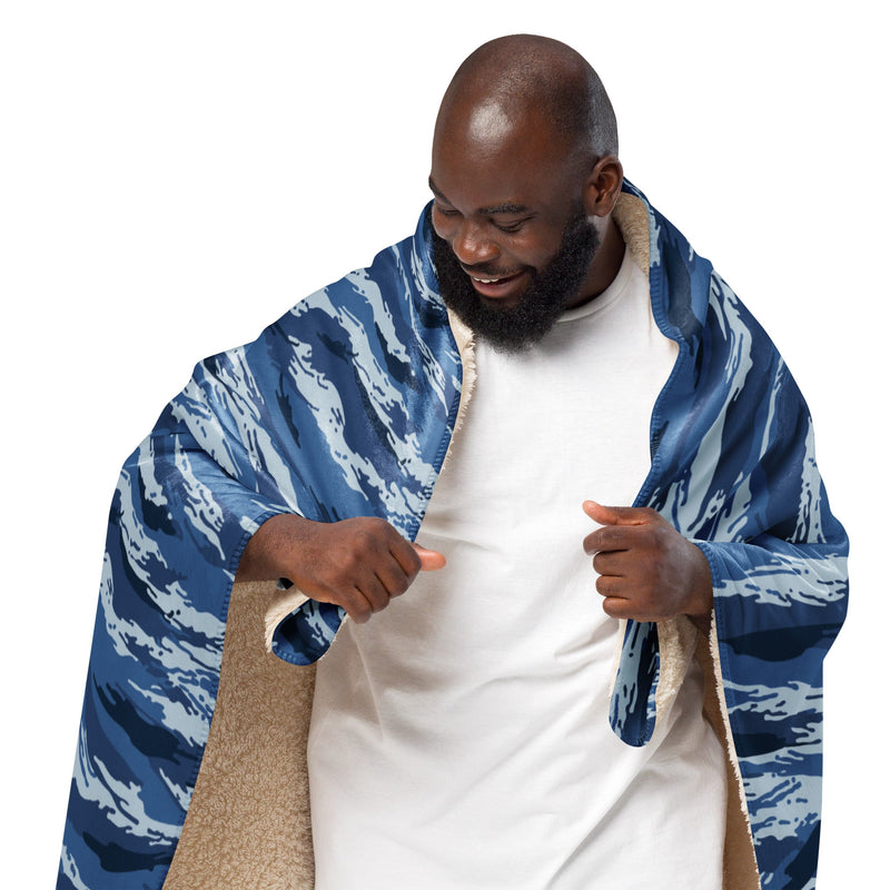 Tiger Stripe Kamysh Blue CAMO Sherpa Blanket