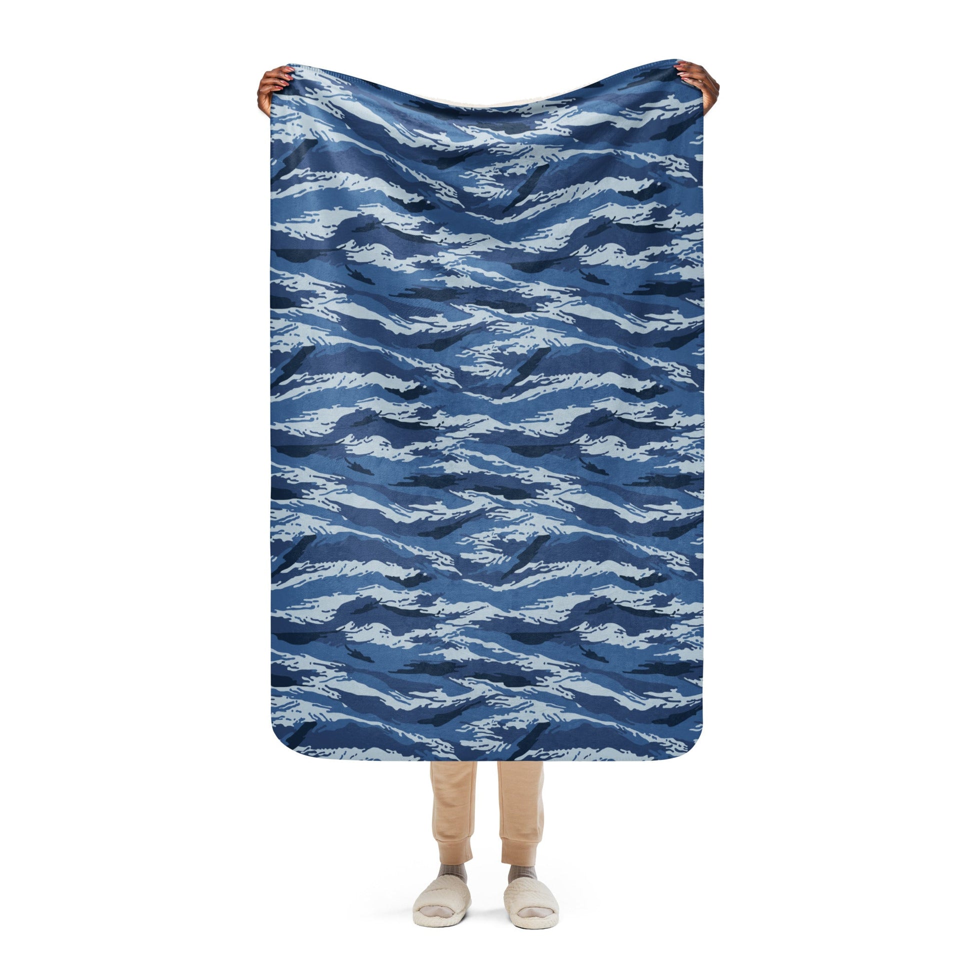 Russian Tiger Stripe Kamysh Blue CAMO Sherpa blanket - 37″×57″ - Blankets