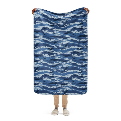 Tiger Stripe Kamysh Blue CAMO Sherpa Blanket - 37″×57″