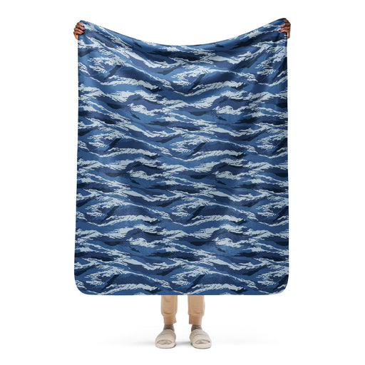 Tiger Stripe Kamysh Blue CAMO Sherpa Blanket - 50″×60″