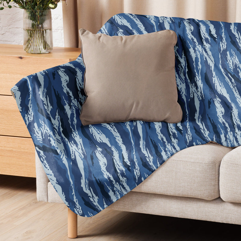 Tiger Stripe Kamysh Blue CAMO Sherpa Blanket