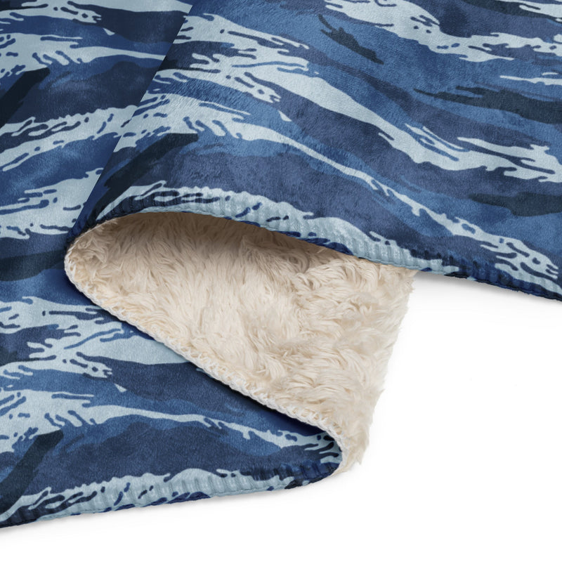 Tiger Stripe Kamysh Blue CAMO Sherpa Blanket