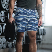 Tiger Stripe Kamysh Blue CAMO Unisex Athletic Long Shorts - 2XS
