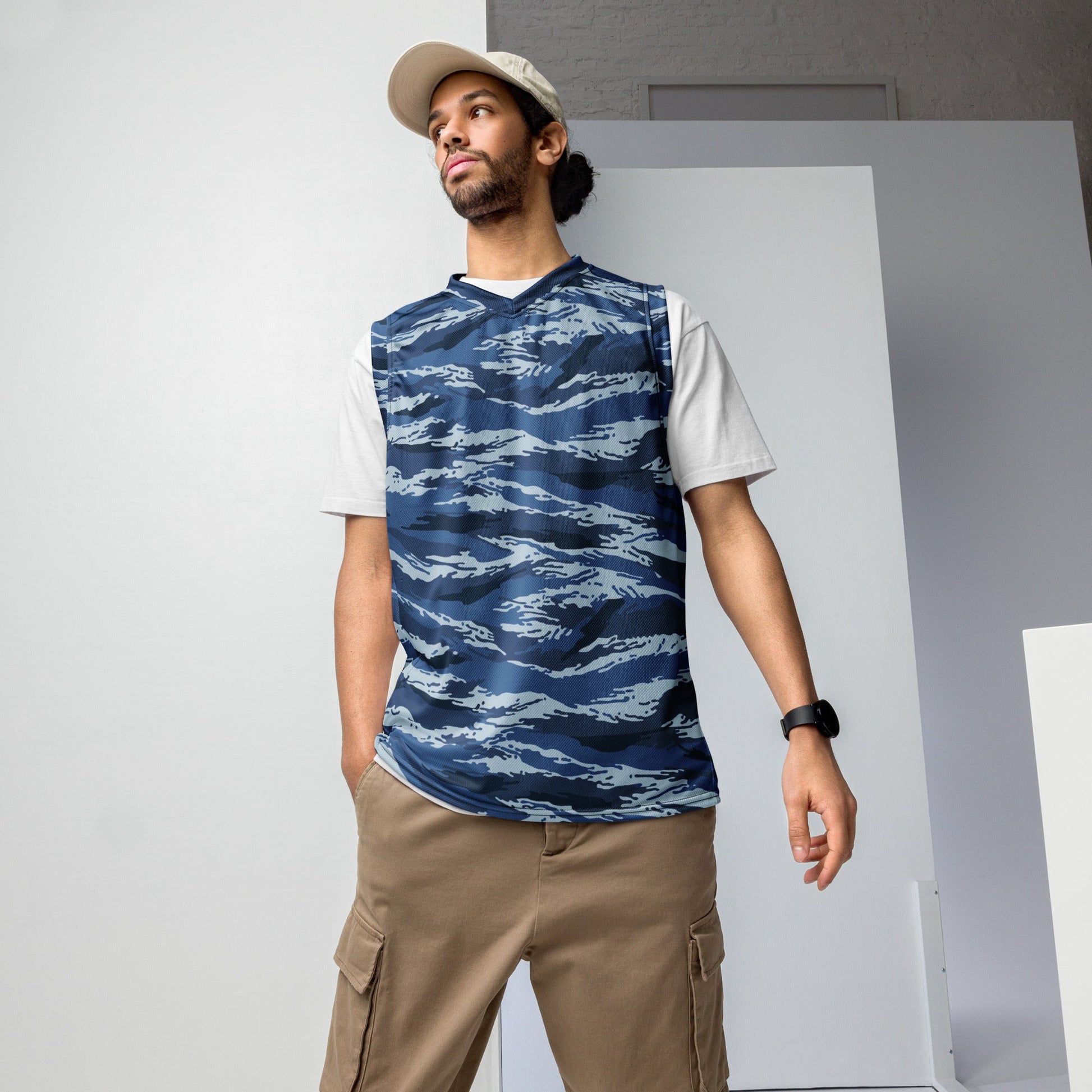 Russian Tiger Stripe Kamysh Blue CAMO unisex basketball jersey - 2XS - Basketball Jerseys