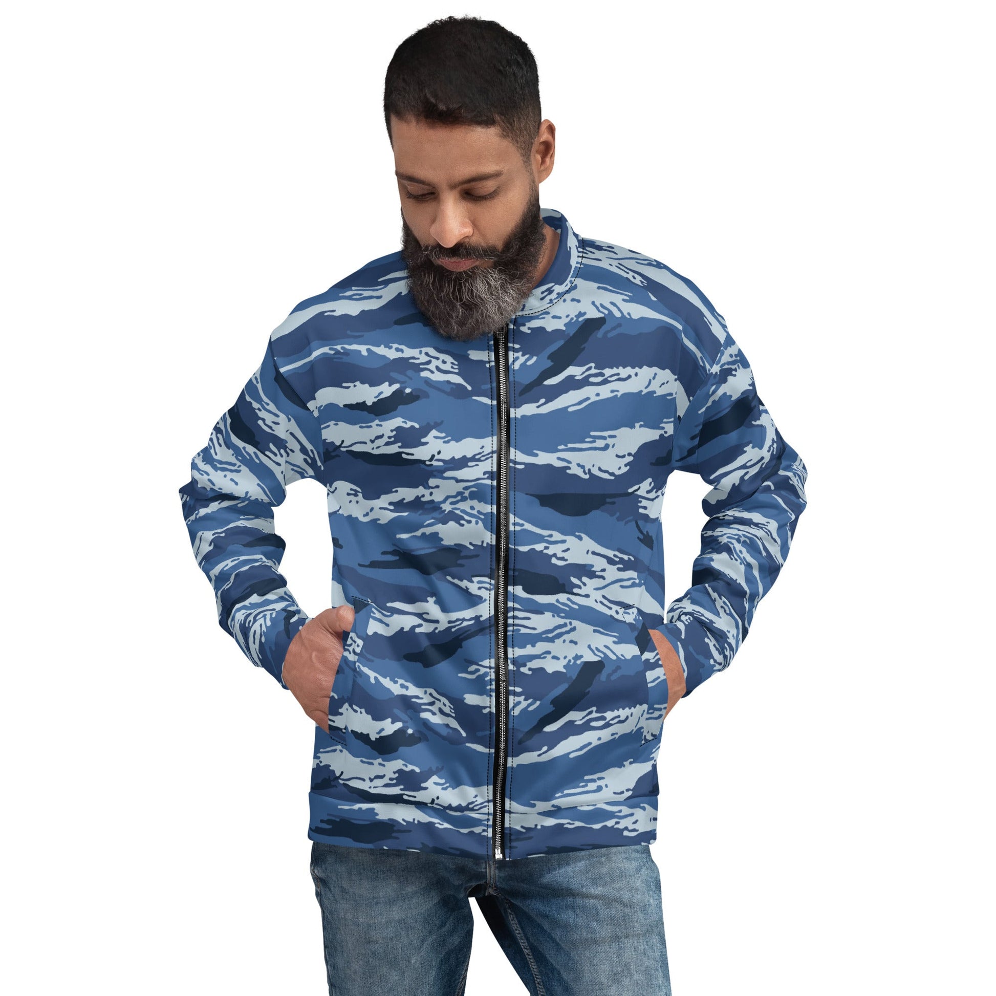 Russian Tiger Stripe Kamysh Blue CAMO Unisex Bomber Jacket - Jackets