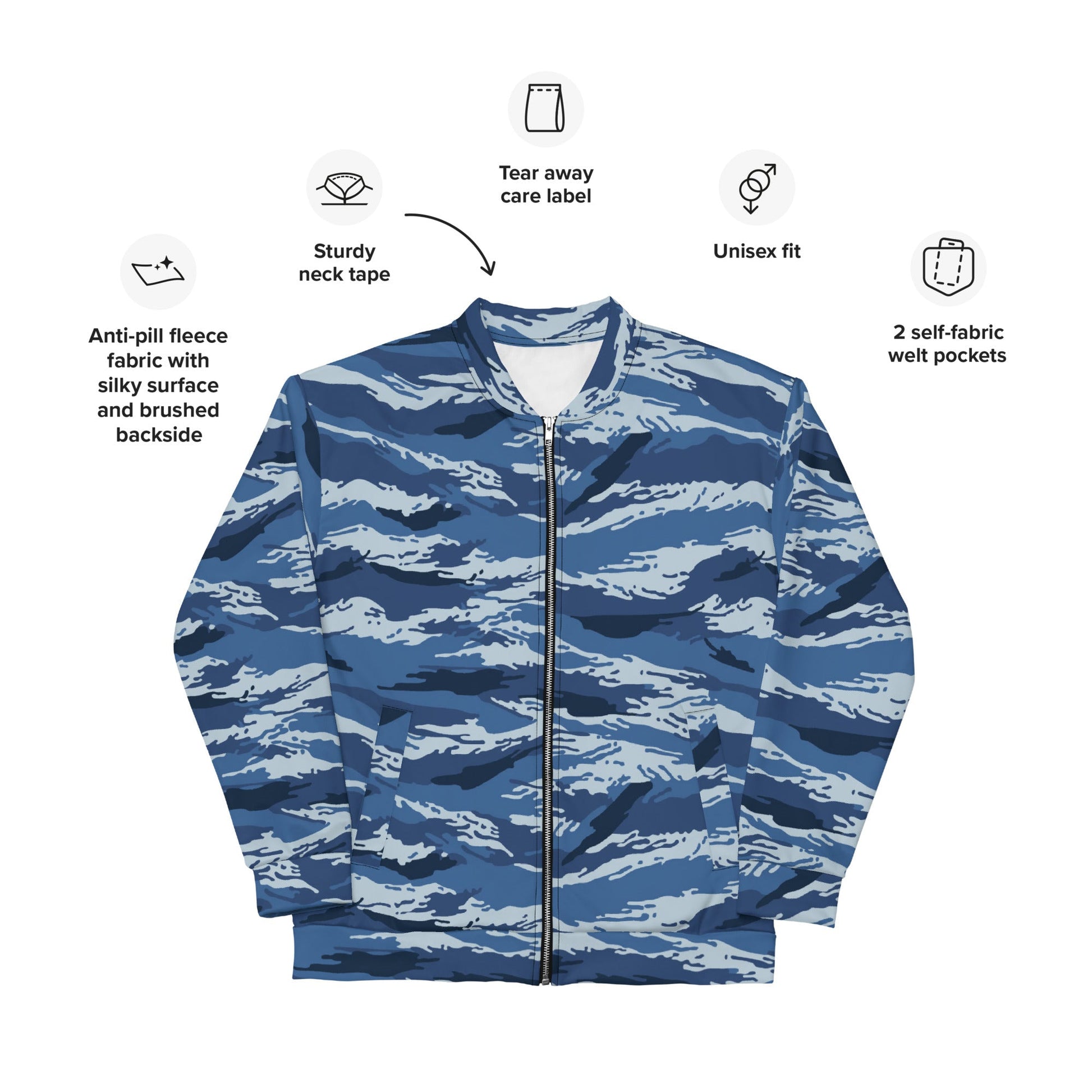 Russian Tiger Stripe Kamysh Blue CAMO Unisex Bomber Jacket - Jackets