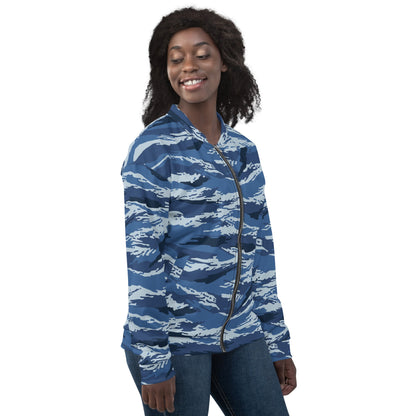 Russian Tiger Stripe Kamysh Blue CAMO Unisex Bomber Jacket - Jackets