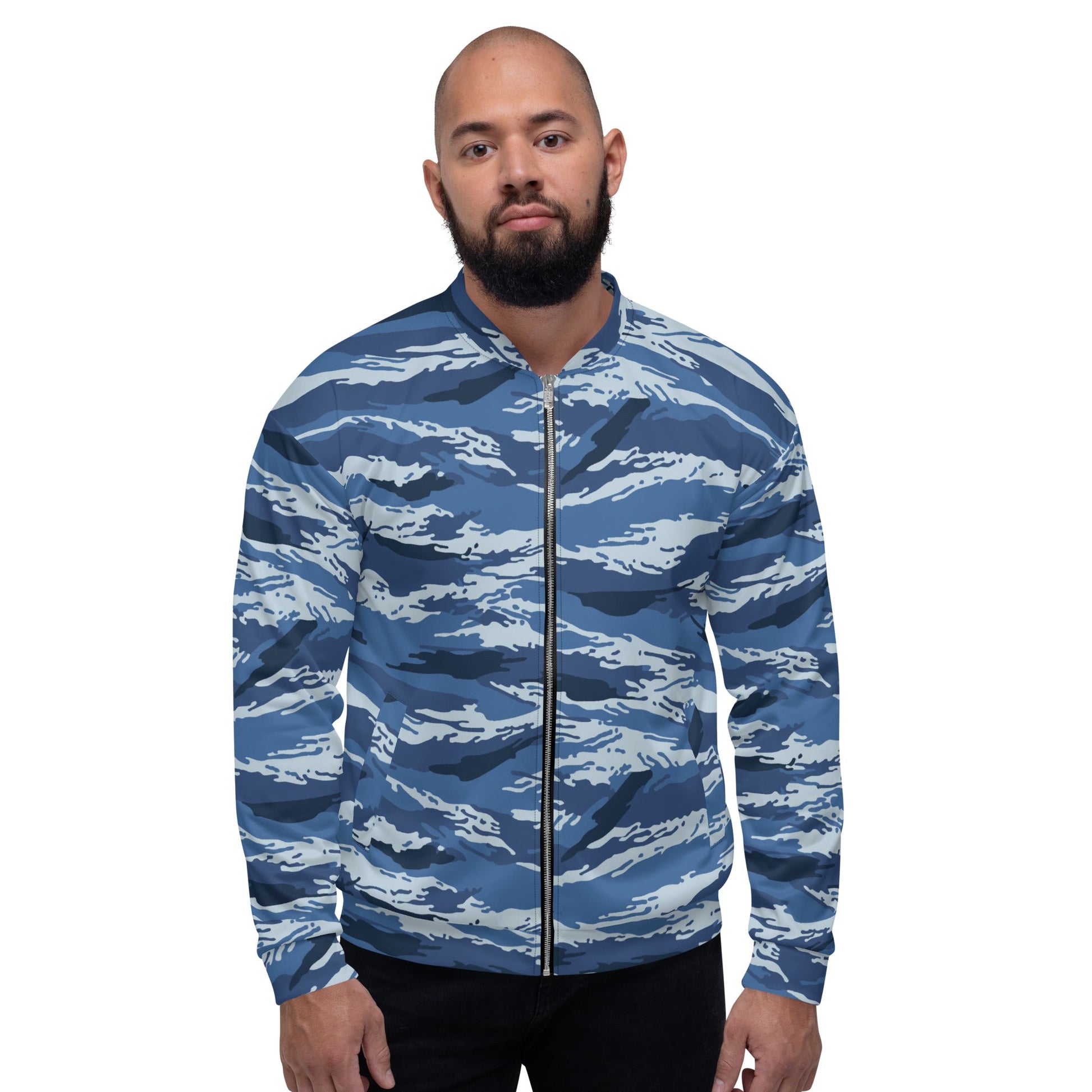 Russian Tiger Stripe Kamysh Blue CAMO Unisex Bomber Jacket - Jackets