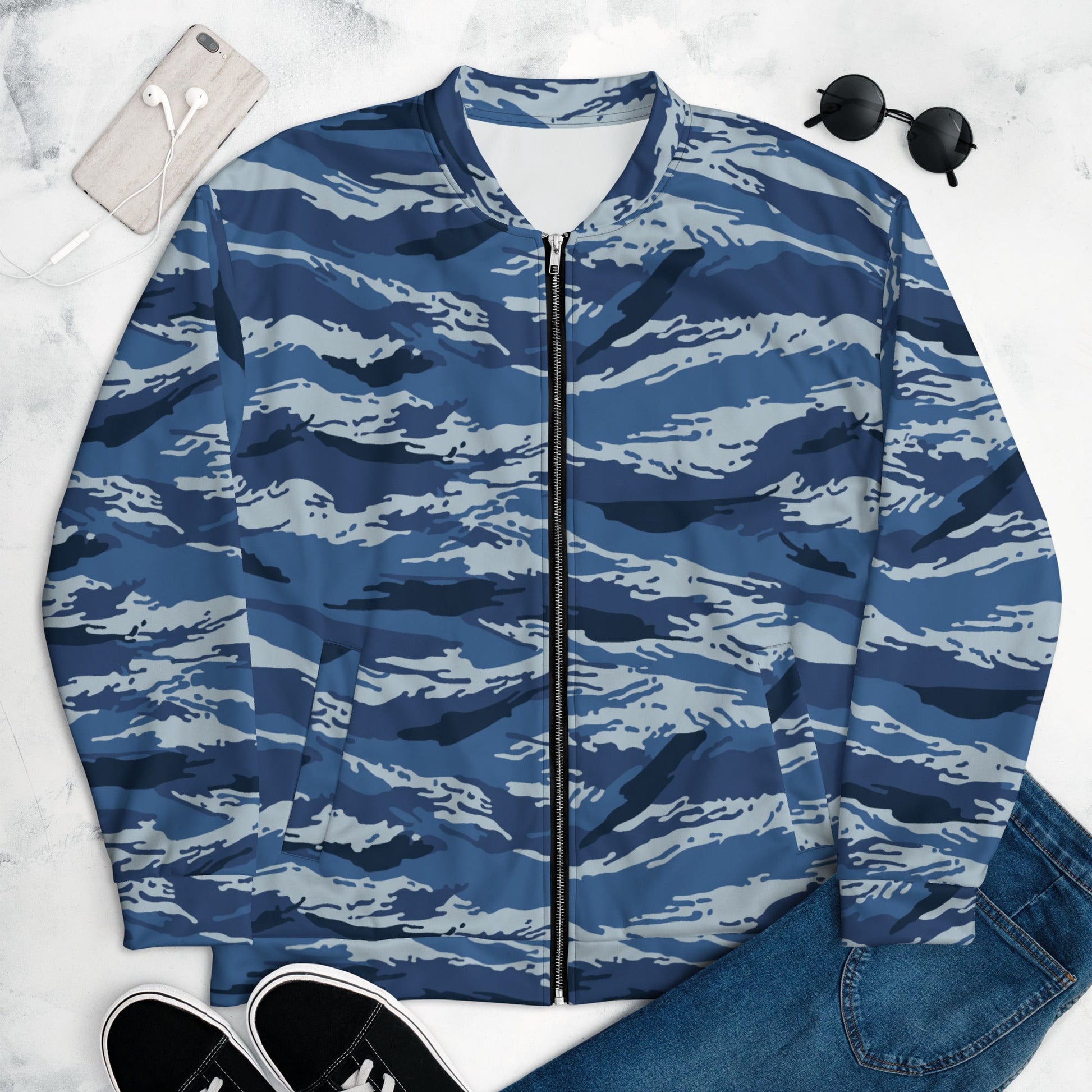 Russian Tiger Stripe Kamysh Blue CAMO Unisex Bomber Jacket - XS - Jackets