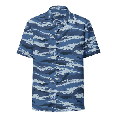 Russian Tiger Stripe Kamysh Blue CAMO Unisex button shirt - Button Shirts