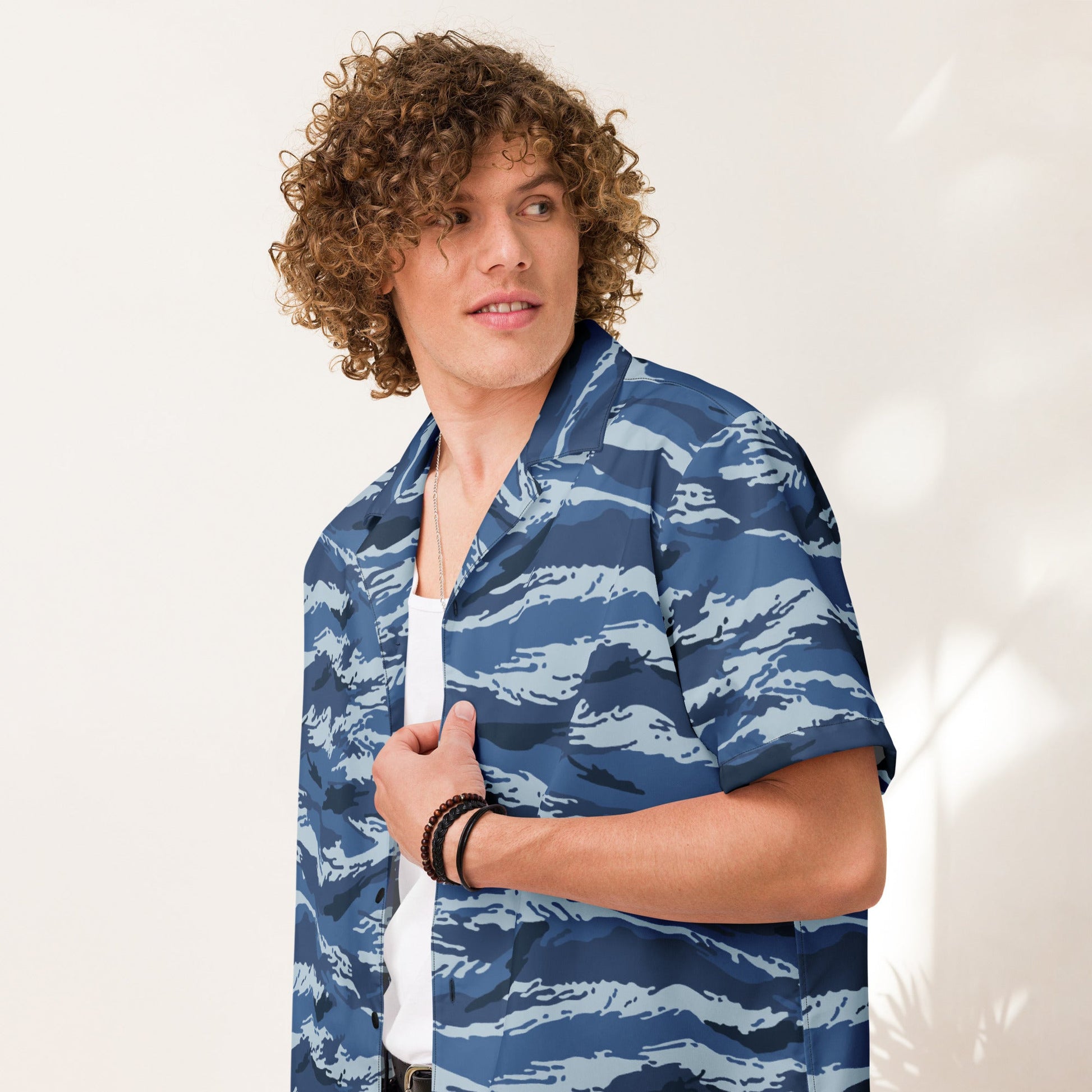 Russian Tiger Stripe Kamysh Blue CAMO Unisex button shirt - Button Shirts