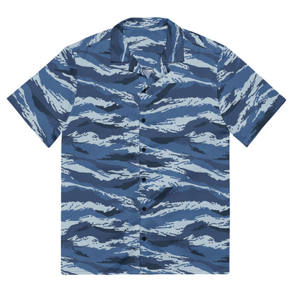 Russian Tiger Stripe Kamysh Blue CAMO Unisex button shirt - 2XS - Button Shirts
