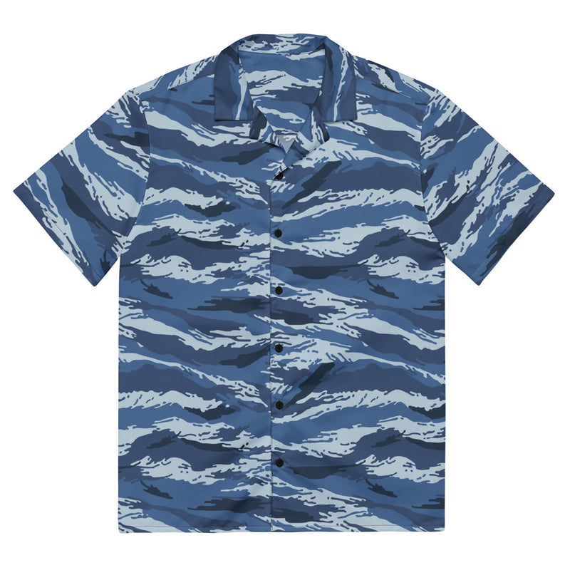 Tiger Stripe Kamysh Blue CAMO Unisex Short-Sleeve Button Shirt - 2XS