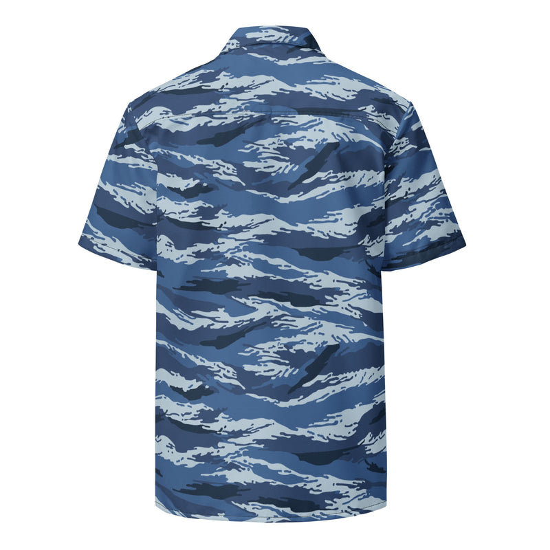 Tiger Stripe Kamysh Blue CAMO Unisex Short-Sleeve Button Shirt
