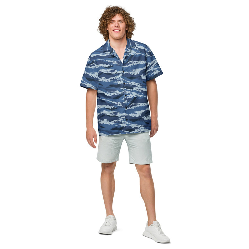 Tiger Stripe Kamysh Blue CAMO Unisex Short-Sleeve Button Shirt