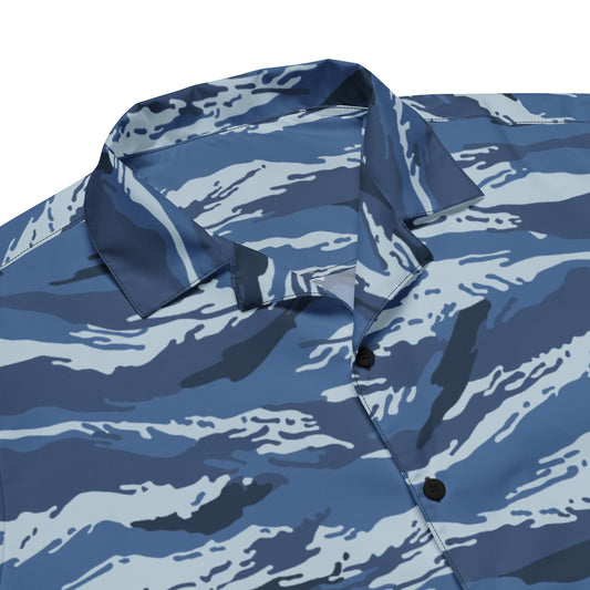Russian Tiger Stripe Kamysh Blue CAMO Unisex button shirt - Button Shirts
