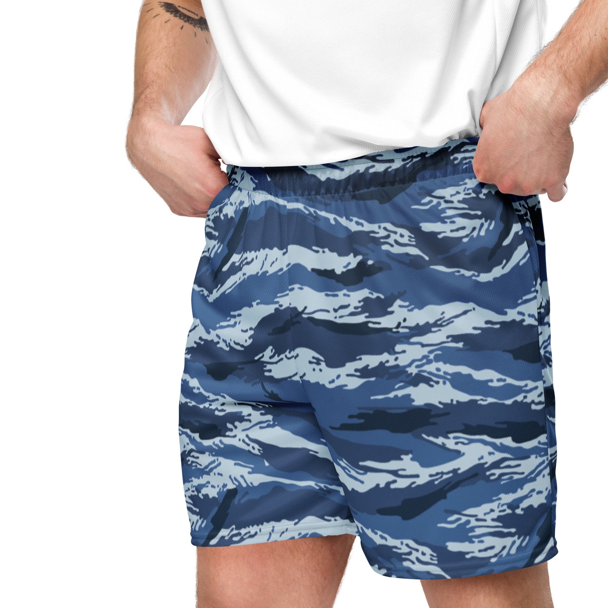 Russian Tiger Stripe Kamysh Blue CAMO Unisex mesh shorts - Mesh Shorts