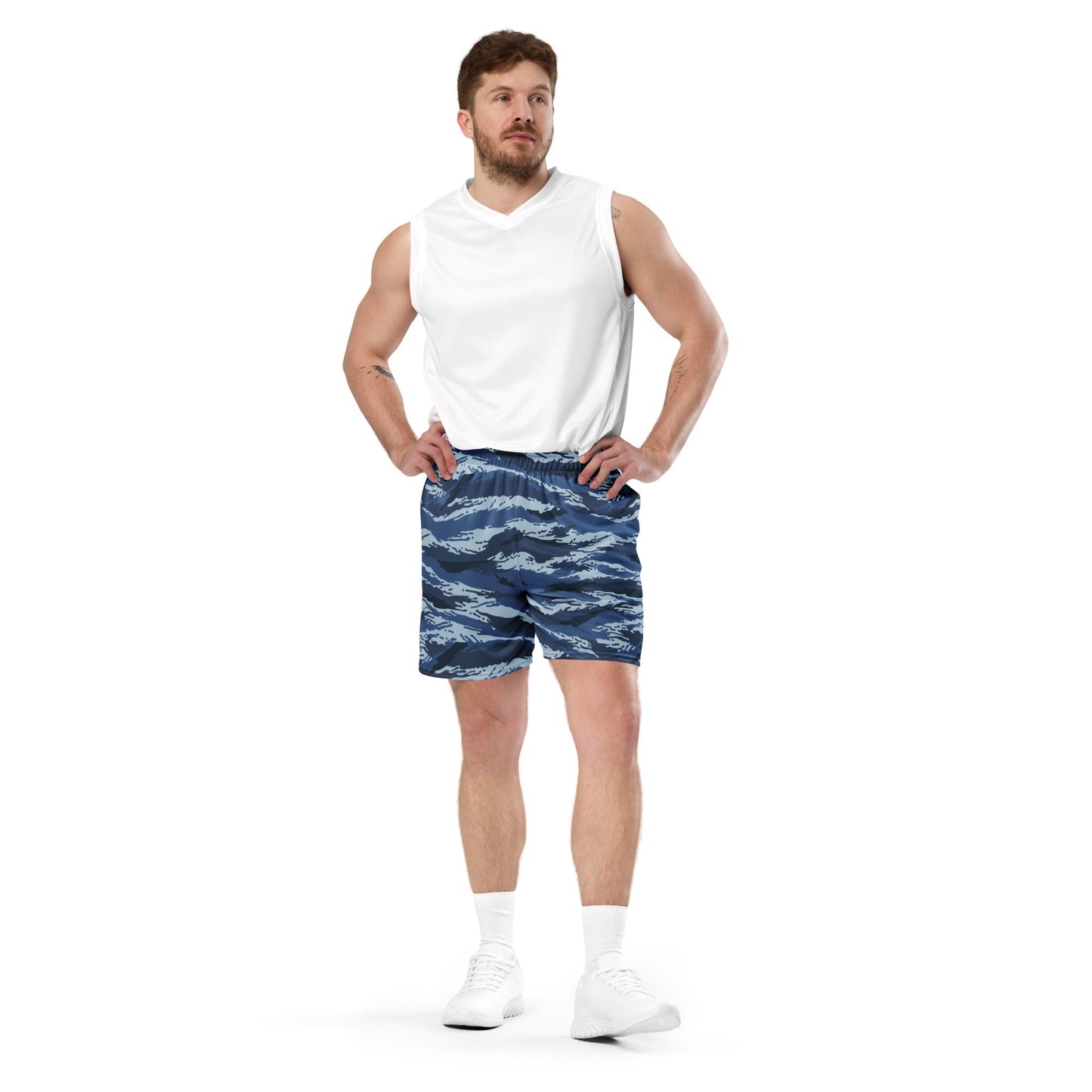 Russian Tiger Stripe Kamysh Blue CAMO Unisex mesh shorts - Mesh Shorts