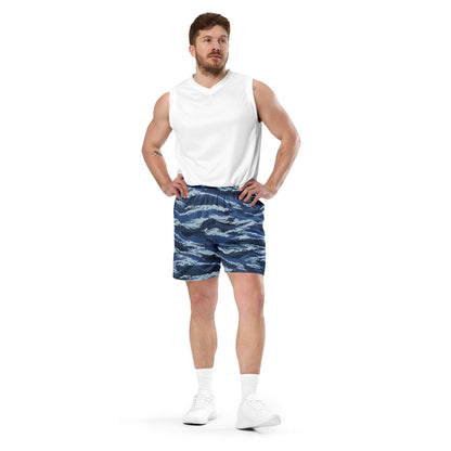 Russian Tiger Stripe Kamysh Blue CAMO Unisex mesh shorts - Mesh Shorts