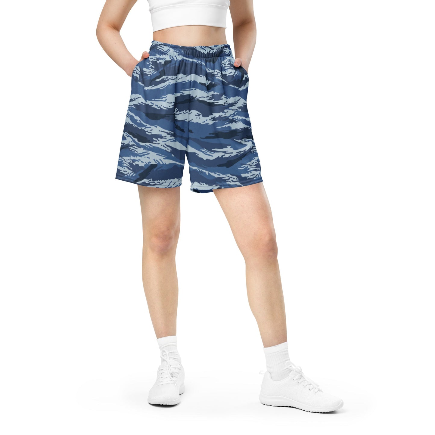 Russian Tiger Stripe Kamysh Blue CAMO Unisex mesh shorts - Mesh Shorts