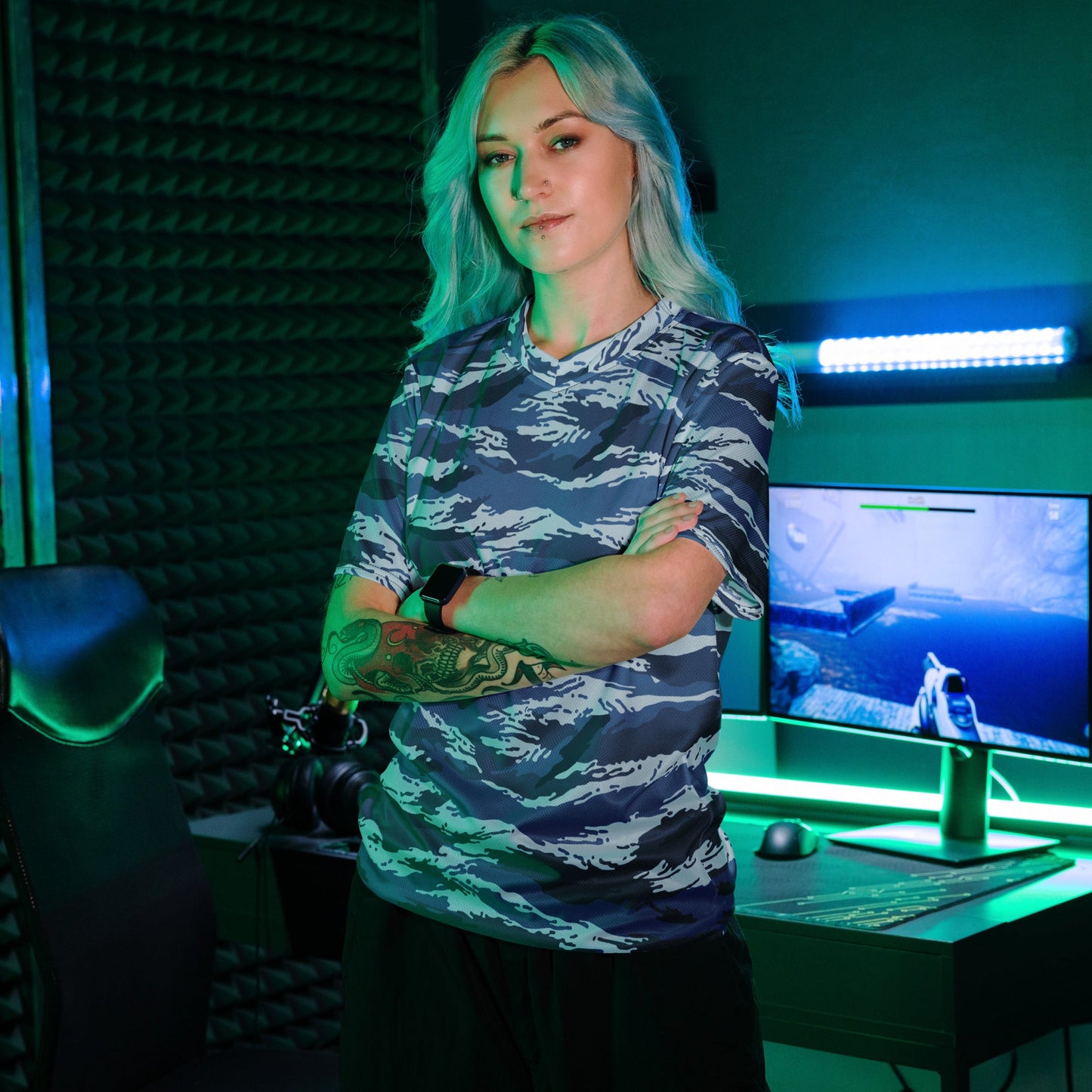 Russian Tiger Stripe Kamysh Blue CAMO unisex sports jersey - Sports Jerseys