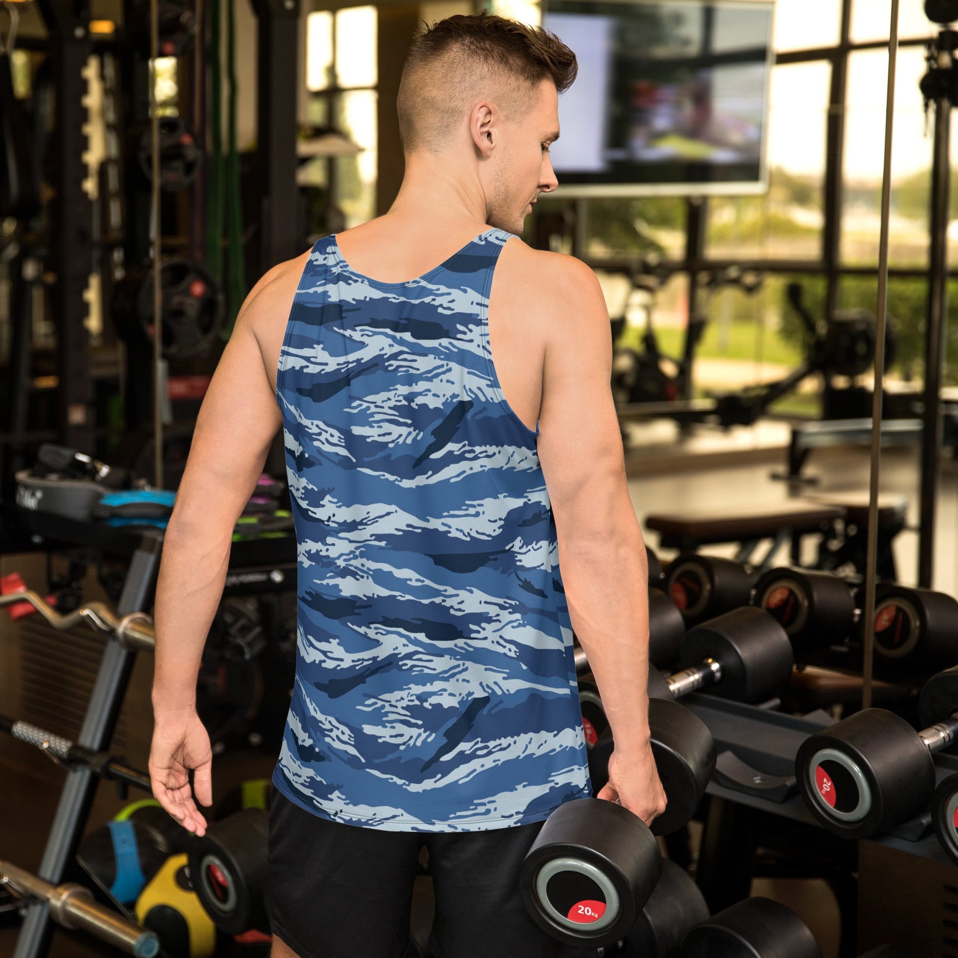 Russian Tiger Stripe Kamysh Blue CAMO Unisex Tank Top - Tops