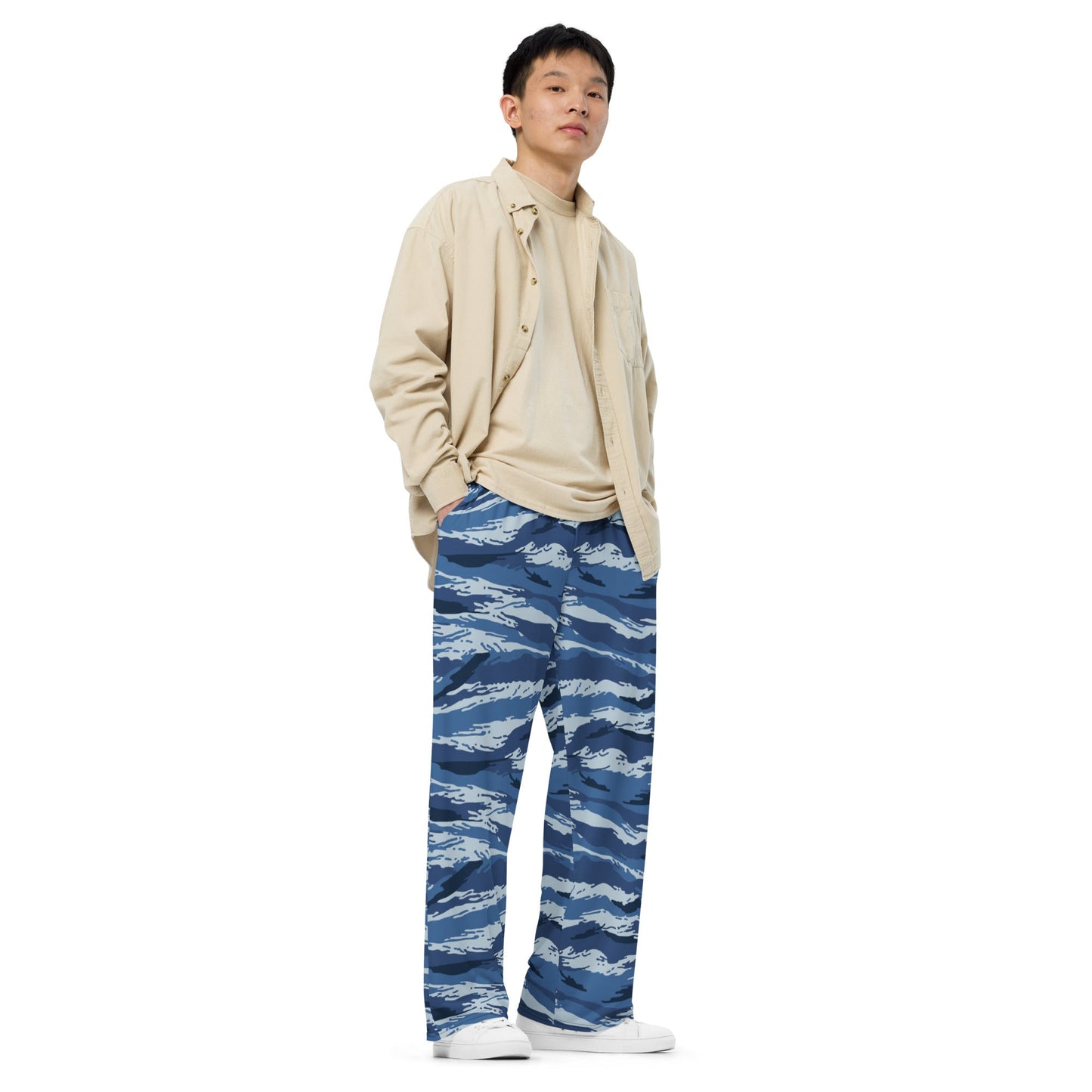 Russian Tiger Stripe Kamysh Blue CAMO unisex wide-leg pants - Wide-leg Pants