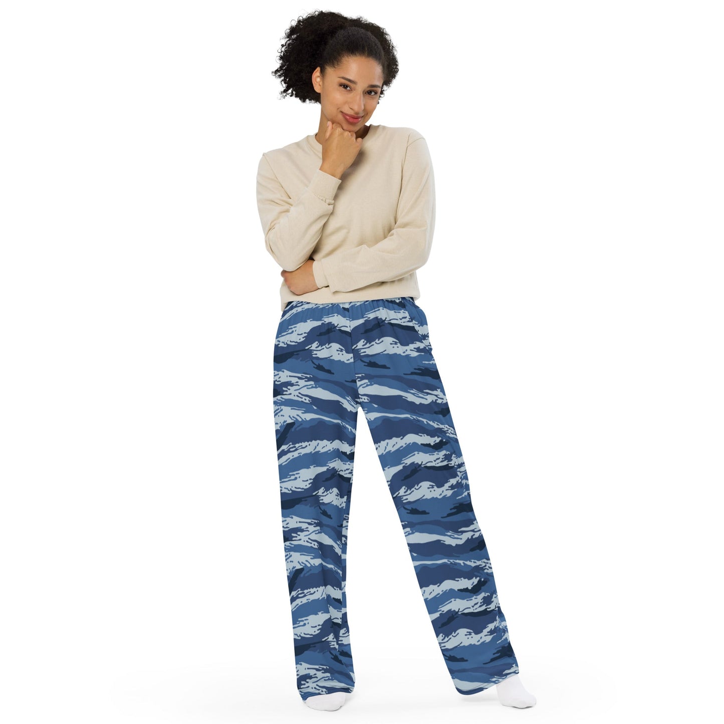 Russian Tiger Stripe Kamysh Blue CAMO unisex wide-leg pants - Wide-leg Pants