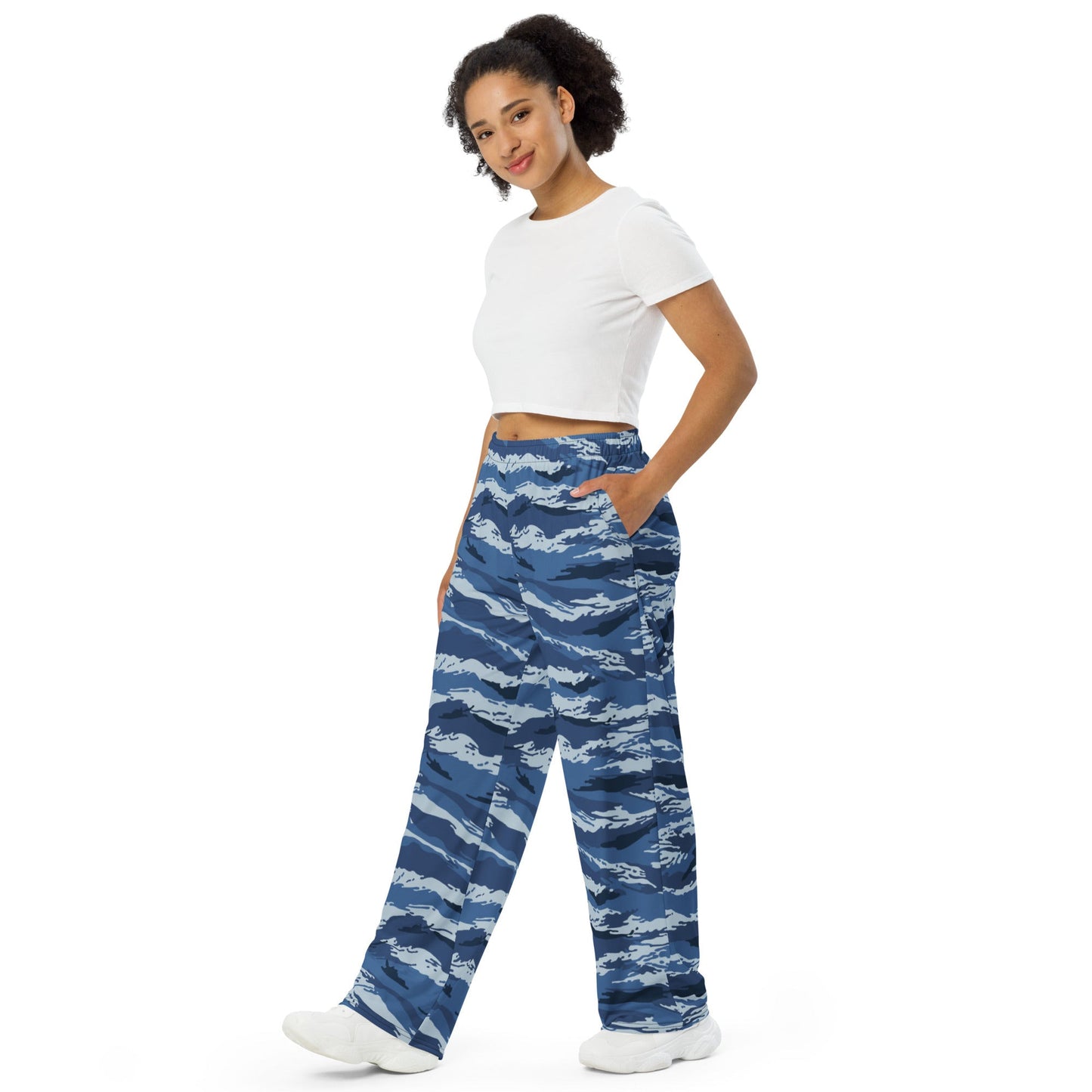 Russian Tiger Stripe Kamysh Blue CAMO unisex wide-leg pants - Wide-leg Pants