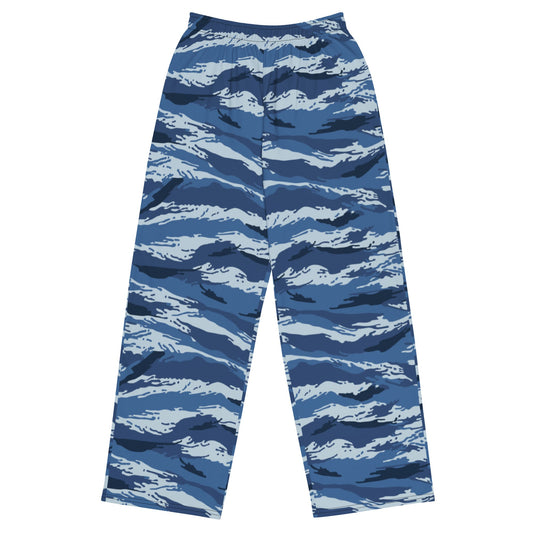 Russian Tiger Stripe Kamysh Blue CAMO unisex wide-leg pants - 2XS - Wide-leg Pants