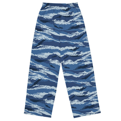 Russian Tiger Stripe Kamysh Blue CAMO unisex wide-leg pants - Wide-leg Pants