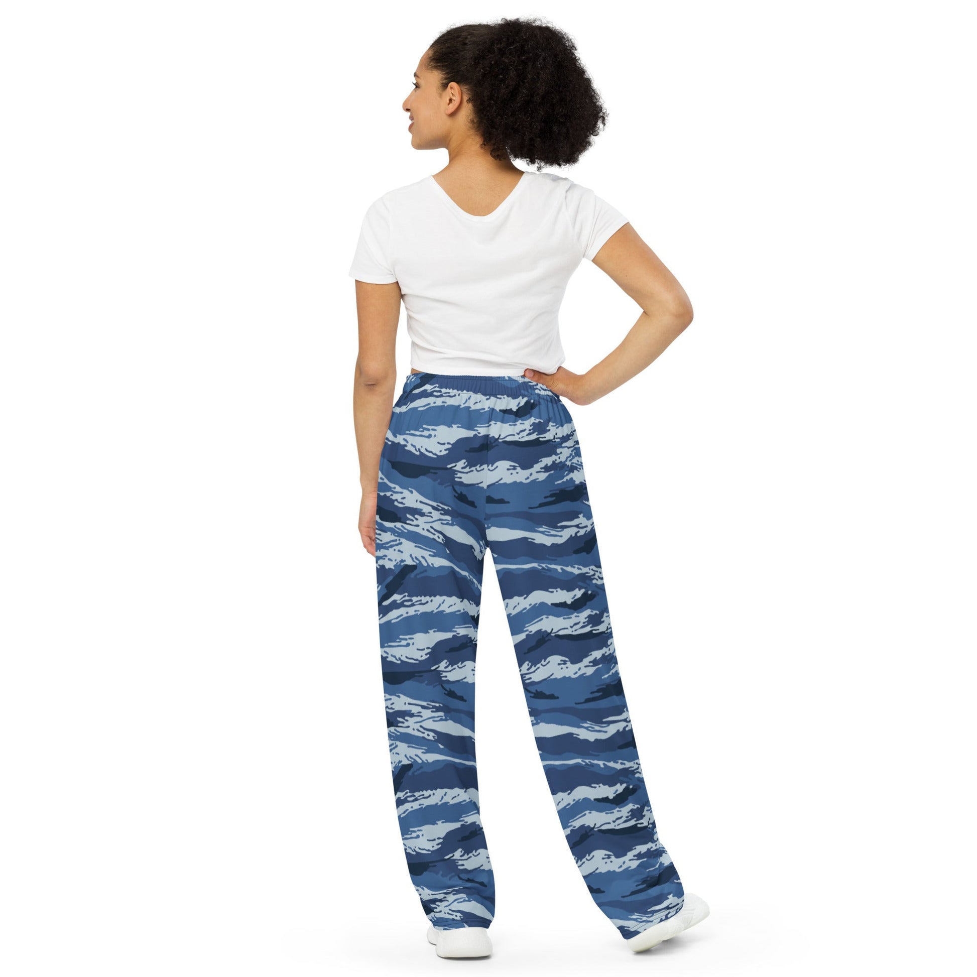 Russian Tiger Stripe Kamysh Blue CAMO unisex wide-leg pants