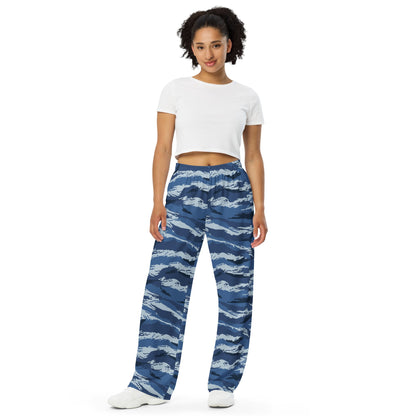 Russian Tiger Stripe Kamysh Blue CAMO unisex wide-leg pants - Wide-leg Pants