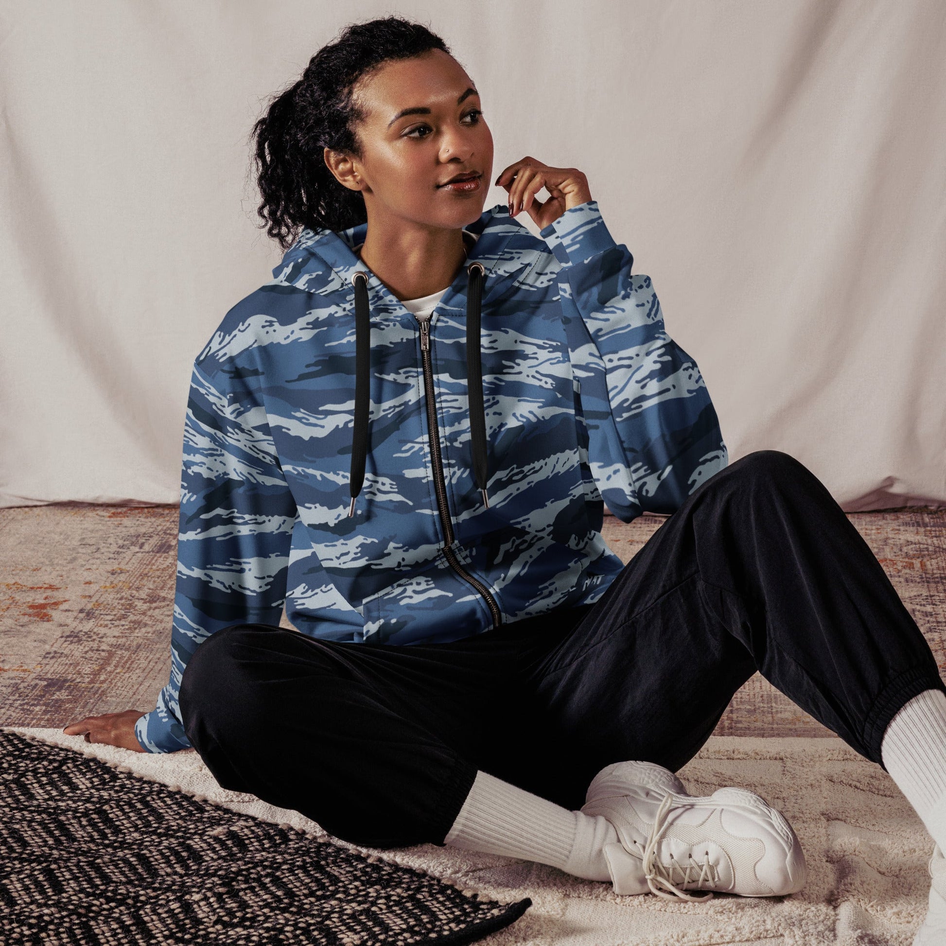 Russian Tiger Stripe Kamysh Blue CAMO Unisex zip hoodie - Zip Hoodies